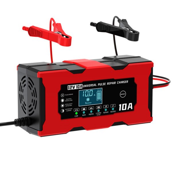 Augoing Battery Charger for 12V10A Lead Acid and 14.6V Lithium Iron Phosphate (LifePO4) Batteries, Automatic Car Maintainer Trickle and Desulfator with Pulse Repair and Temperature Compensation